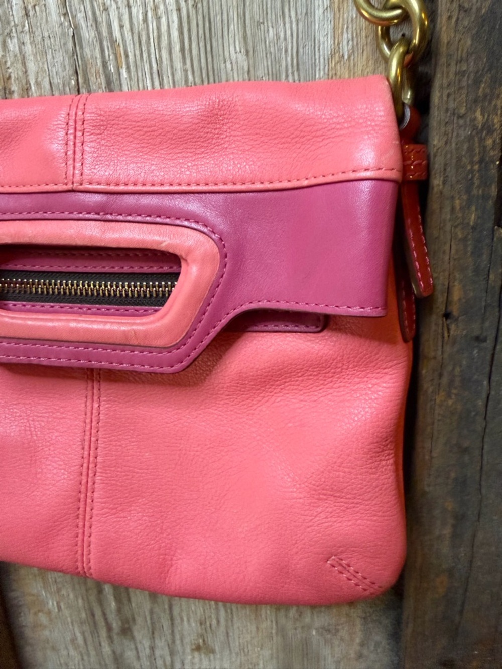 VTG Coach Bonnie Cashin 13388 Pink Red Colorblock Fold Over Crossbody Bag Y2K - Picture 3 of 16